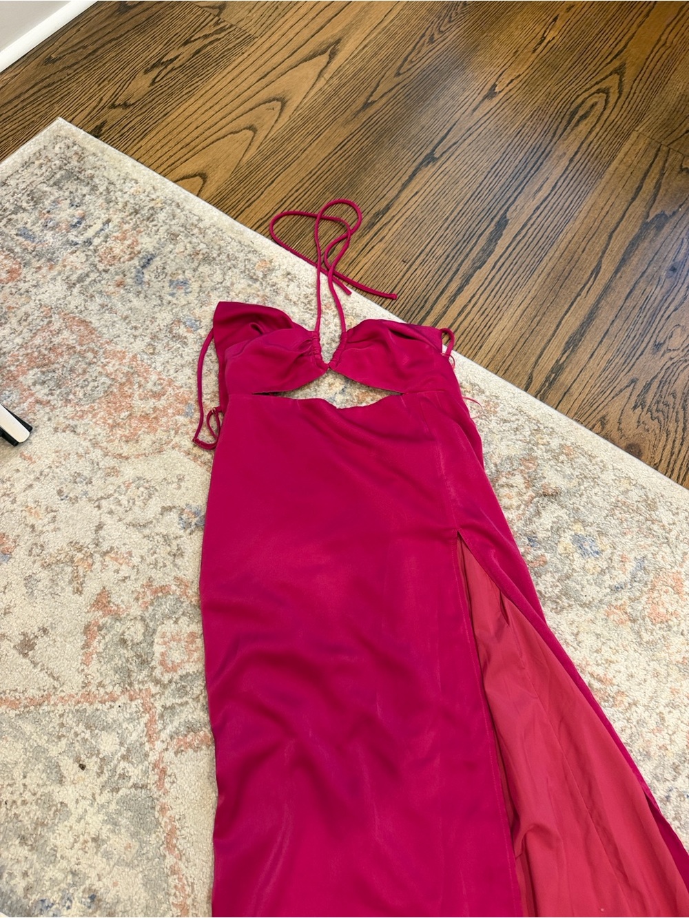 superdown Fuchsia Cutout Slip Dress with Tie Front